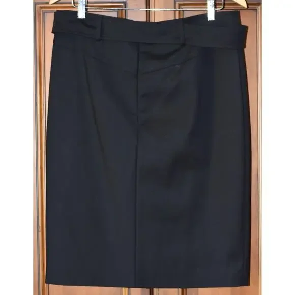 AKRIS Punto Pencil Straight Knee Length Black Stretch-Wool Skirt Size 12 Midi